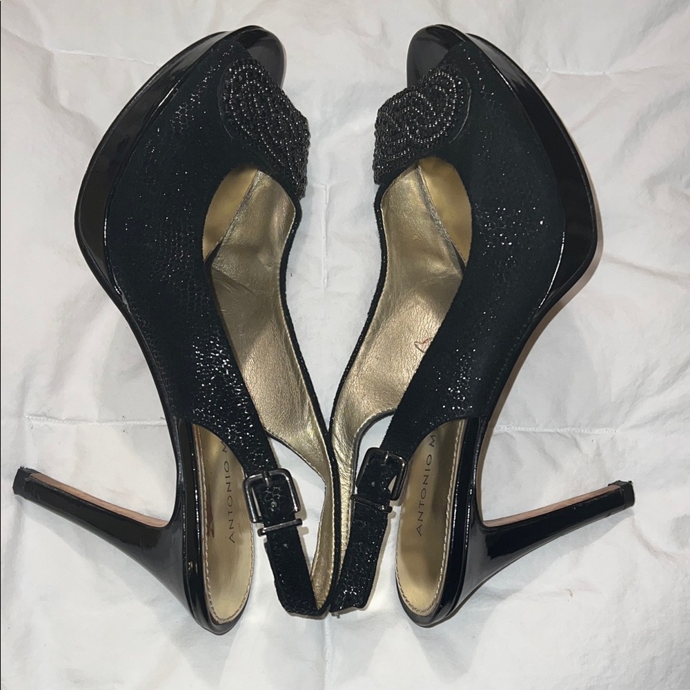 ANTONIO MELANI Black Beaded Slingback Heels - Picture 5 of 8